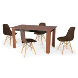 Conjunto Mesa De Jantar Retangular Pérola Cherry 150x80cm Com 4 Cadeiras Eames Eiffel - Marrom