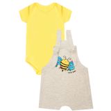 Conjunto Bebe E Infantil Macacão Jardineira + Body