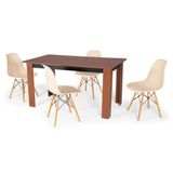 Conjunto Mesa De Jantar Retangular Pérola Cherry 150x80cm Com 4 Cadeiras Eames Eiffel - Nude