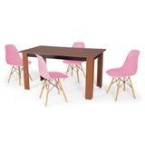 Conjunto Mesa De Jantar Retangular Pérola Cherry 150x80cm Com 4 Cadeiras Eames Eiffel - Rosa