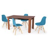 Conjunto Mesa De Jantar Retangular Pérola Cherry 150x80cm Com 4 Cadeiras Eames Eiffel - Turquesa