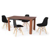 Conjunto Mesa De Jantar Retangular Pérola Cherry 150x80cm Com 4 Cadeiras Eames Eiffel - Preto