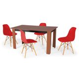 Conjunto Mesa De Jantar Retangular Pérola Cherry 150x80cm Com 4 Cadeiras Eames Eiffel - Vermelho