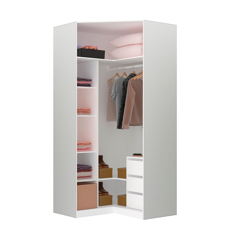 Guarda Roupa Closet Aberto Canto Diagonal 3 Gavetas 1 Cabideiro 111,90cm Prime Luciane Móveis