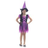 Fantasia Bruxa Encantada Roxa Basic Vestido Infantil Com Chapéu - Halloween Gg