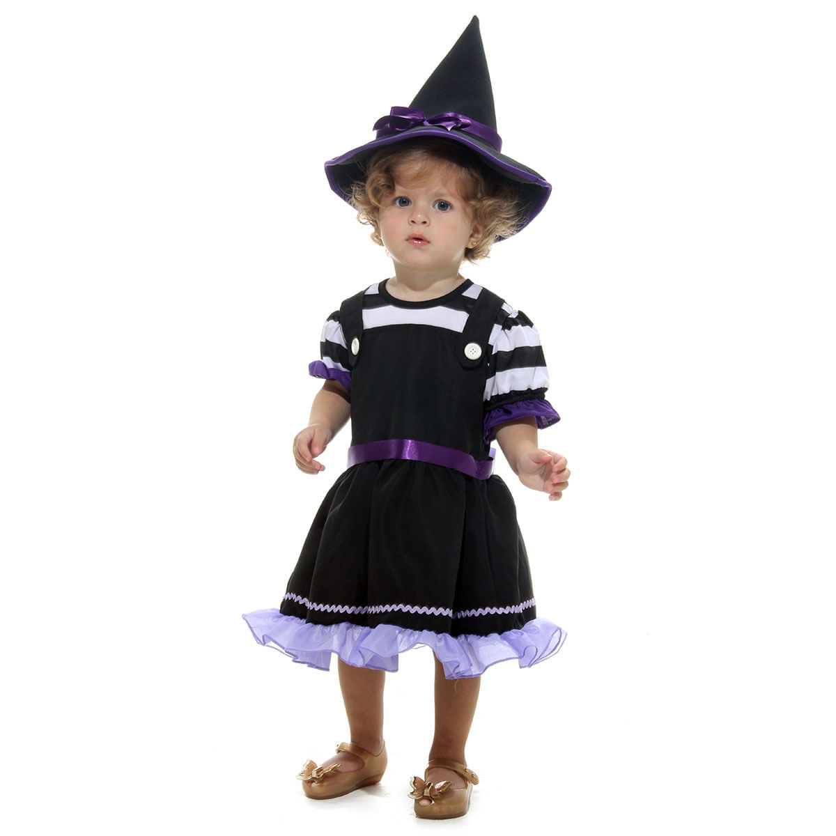 Fantasia Bruxa Roxa Vestido Bebê Com Chapéu - Halloween M