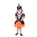 Fantasia Bruxa Encanto Laranja Vestido Bebê Com Chapéu - Halloween M