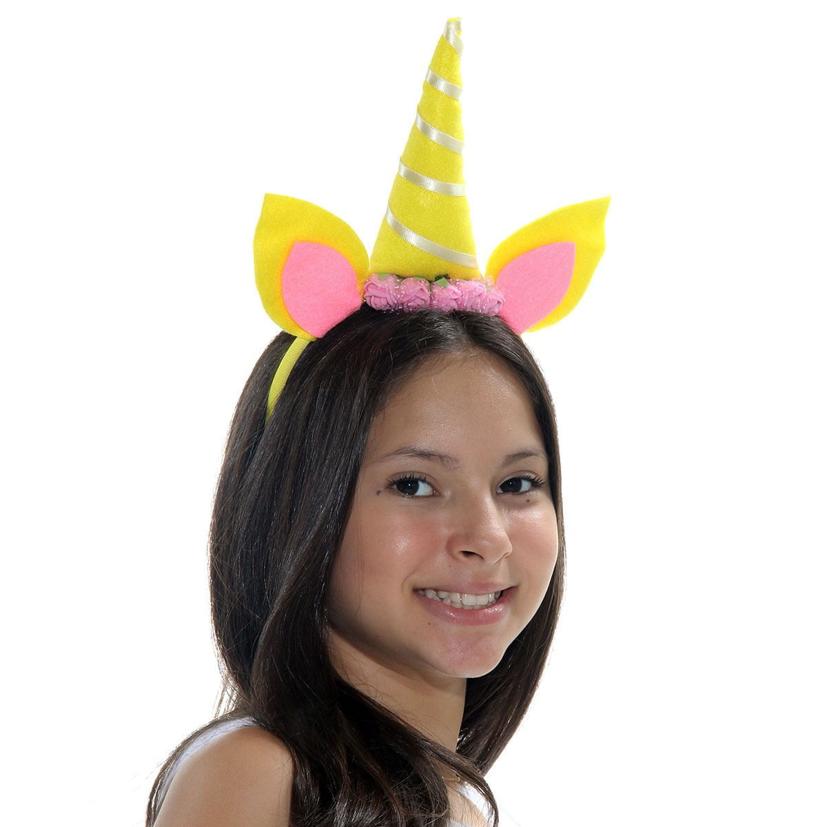 Tiara Unicórnio - Amarelo C/ Rosa