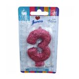 Vela de Aniversário Live Colors com Glitter Junco N.3 Pink Unidade