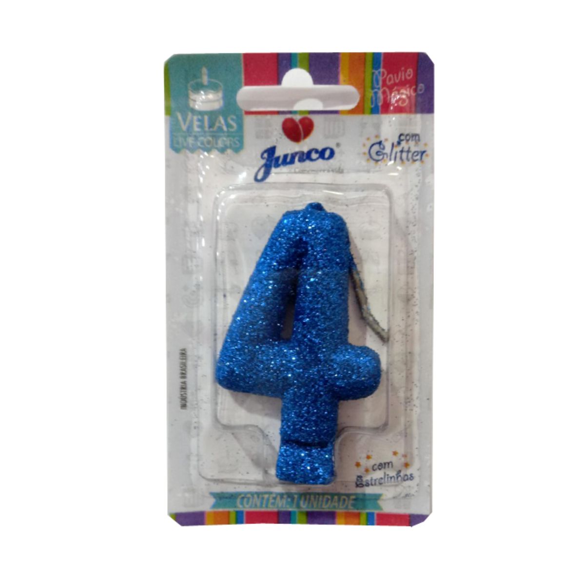 Vela de Aniversário Live Colors com Glitter Junco N.4 Azul Unidade