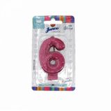 Vela de Aniversário Live Colors com Glitter Junco N.6 Pink Unidade