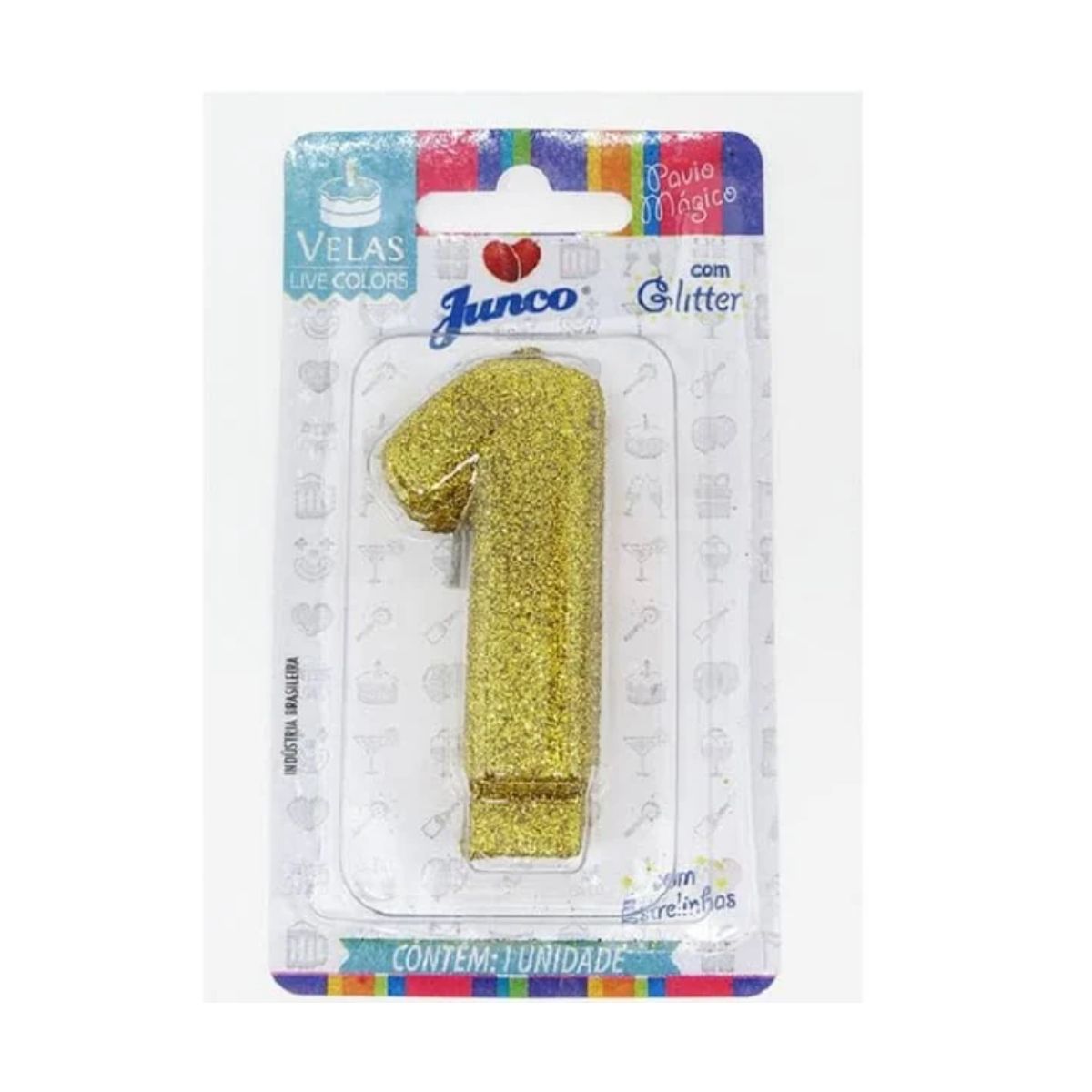 Vela de Aniversário Live Colors com Glitter Junco N.1 Ouro Unidade