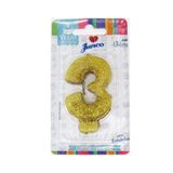 Vela de Aniversário Live Colors com Glitter Junco N.3 Ouro Unidade