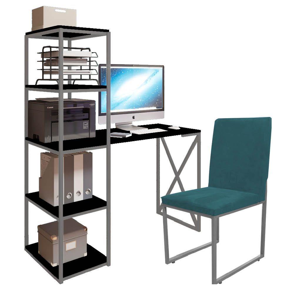 Kit Escritório Mesa E Cadeira Cinza Azul Turquesa Carrefour