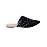 Sapato Mule Flat Feminino Recorte A Laser Bico Fino Preto