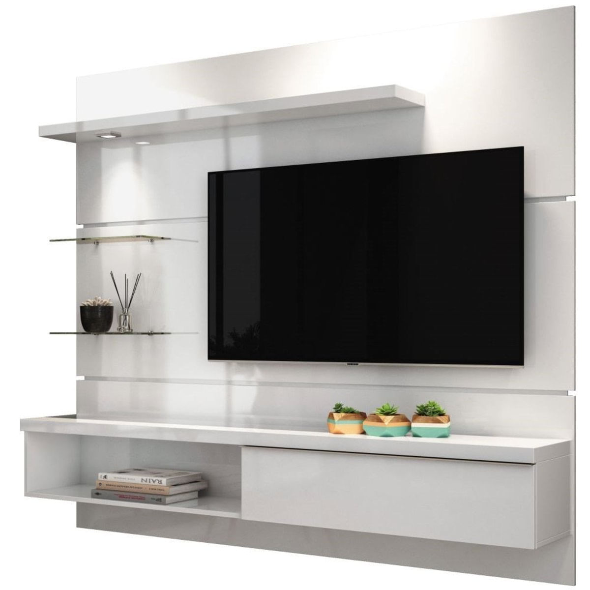 Painel Suspenso com Bancada Ores 1.8 Branco - HB Móveis Menor preço em Painel Suspenso com Bancada Ores 1.8 Branco - HB Móveis