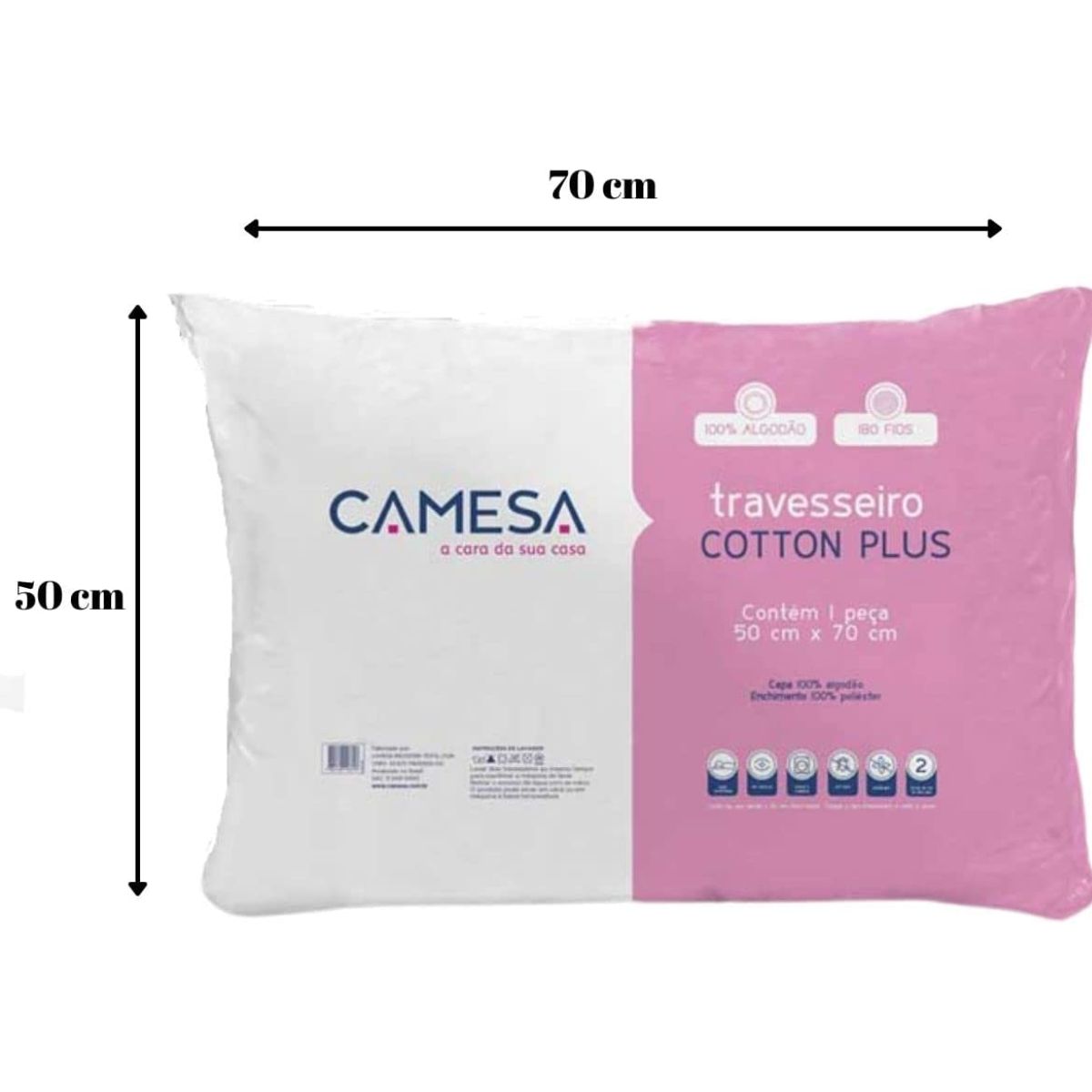 Travesseiro Extra-Firme Poliéster 180 Fios 50cm x 70cm Branco Cotton Plus  Camesa - Carrefour - Carrefour
