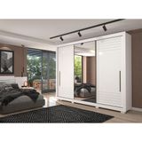 Guarda Roupa Casal Em Mdf 3 Portas De Correr Espelho 6 Gavetas E 8 Pés Vitória Panan Móveis Branco