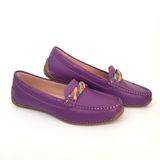 Mocassim Feminino Couro Casual Trançado Conforto Dia A Dia Roxo 38