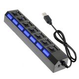 Hub USB 2.0 7 Portas com botões em Led