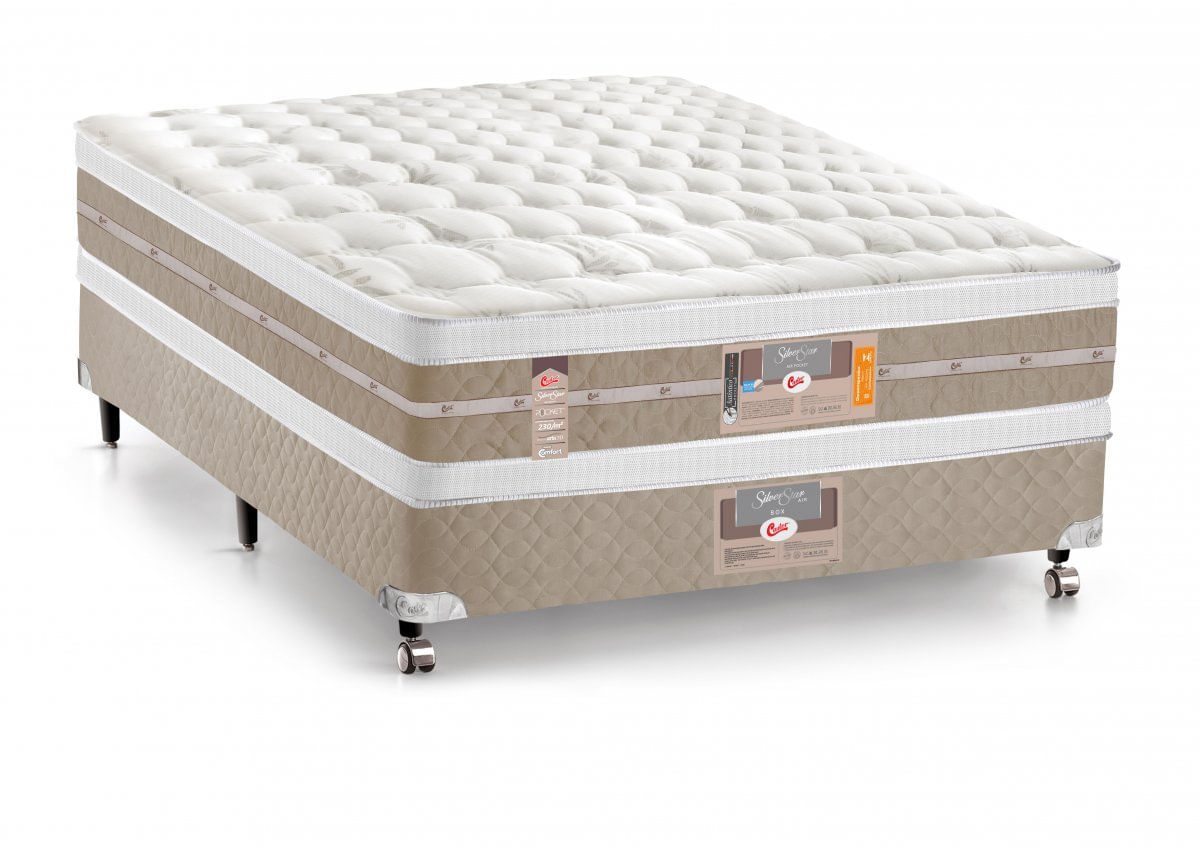 Cama Box + Colchão Castor Casal Silver Star Air Double Face Pocket 138x188x61cm