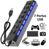 Hub USB 7 Portas C/ Chave Seletora 2.0 High Speed Preto