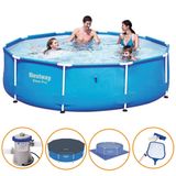 Piscina Estrutural Armação 4.678 litros Com bomba filtrante + Capa + Forro + Kit Limpeza Bestway