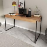 Escrivaninha Mesa Para Computador Home Office 136 Cm 1 Gaveta Escritório Marrom Amêndoa E Preto