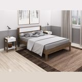 Cama De Casal Grande 196 Cm Com Cabeceira Quarto Adulto Nogal Marrom Madeira Branco