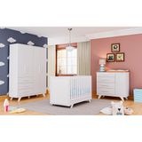 Quarto De Bebê Completo Com Guarda Roupa Cômoda E Berço Retrô Moveis Peroba Branco Brilho