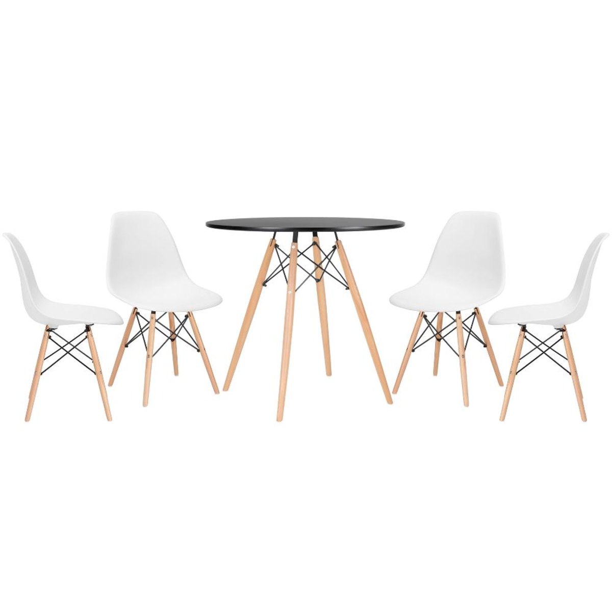 Conjunto - Mesa Eames 80 cm preto + 4 cadeiras Eames Eiffel DSW branco