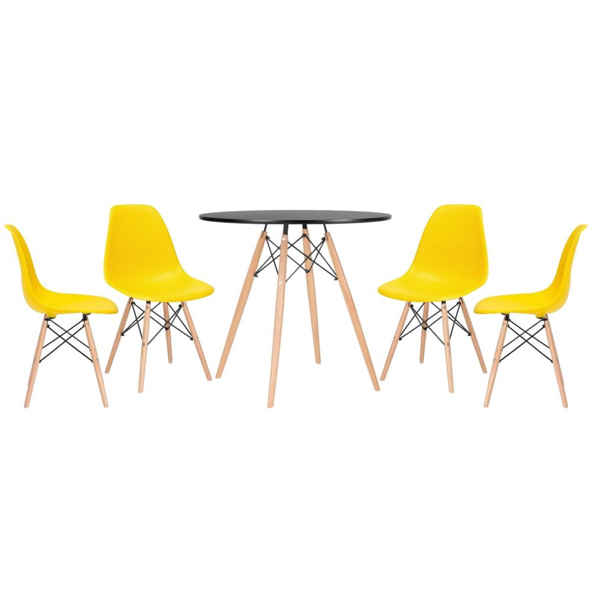 Conjunto - Mesa Eames 80 cm preto + 4 cadeiras Eames Eiffel DSW amarelo