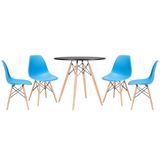 Conjunto - Mesa Eames 80 cm preto + 4 cadeiras Eames Eiffel DSW azul céu