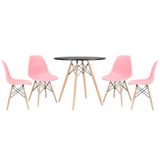 Conjunto - Mesa Eames 80 cm preto + 4 cadeiras Eames Eiffel DSW rosa