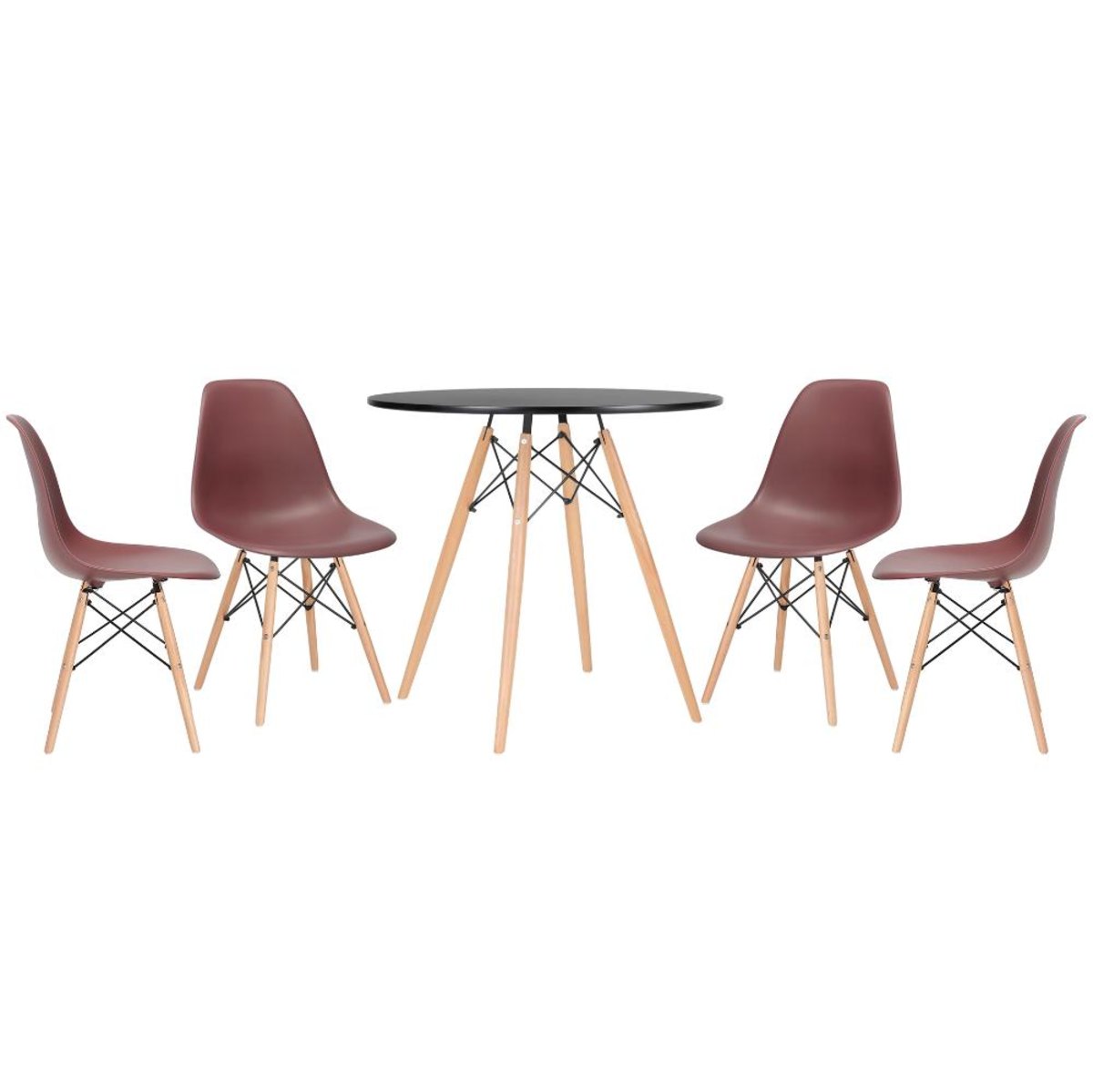 Conjunto - Mesa Eames 80 cm preto + 4 cadeiras Eames Eiffel DSW marrom