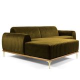 Sofá 3 Lugares com Chaise Base de Madeira Euro 230 cm Veludo Mostarda Gran Belo