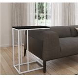 Mesa Lateral De Apoio De Sofa Elena Tampo Preto  Base Branco 4