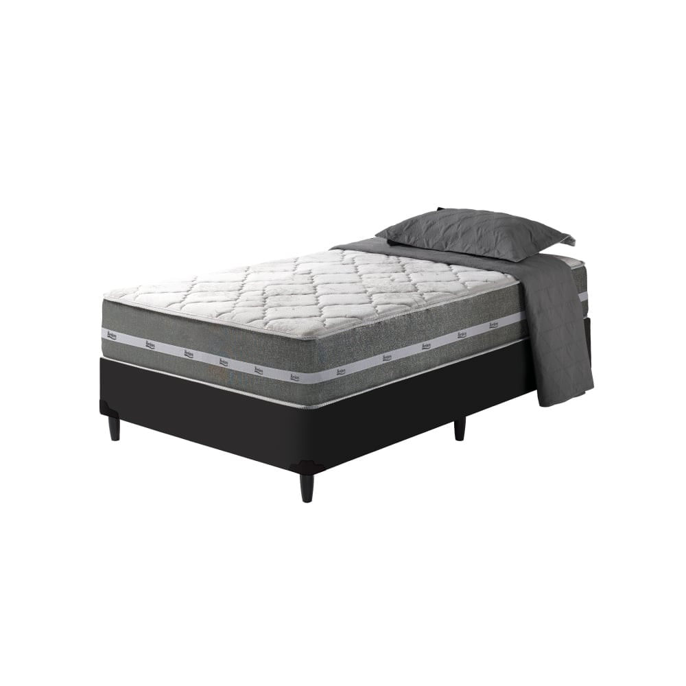 Cama Box Solteiro King Preto + Colchão Molas Ensacadas Miami 96x203x60cm