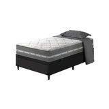 Cama Box Com Baú Solteiro King Preto + Colchão Molas Ensacadas Miami 96x203x64cm