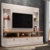 Estante Home Para Tv Até 55&quot; Com 3 Gavetas 2 Prateleiras Dinamarca Off White/amêndoa Lukaliam Móveis