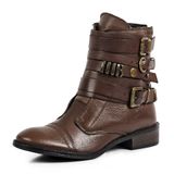 Bota Coturno Feminina Couro Cano Médio Fivelas Conforto Chocolate 36