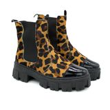 Bota Chelsea Feminina Couro Animal Print Tratorada Estilo Amarelo+preto 36