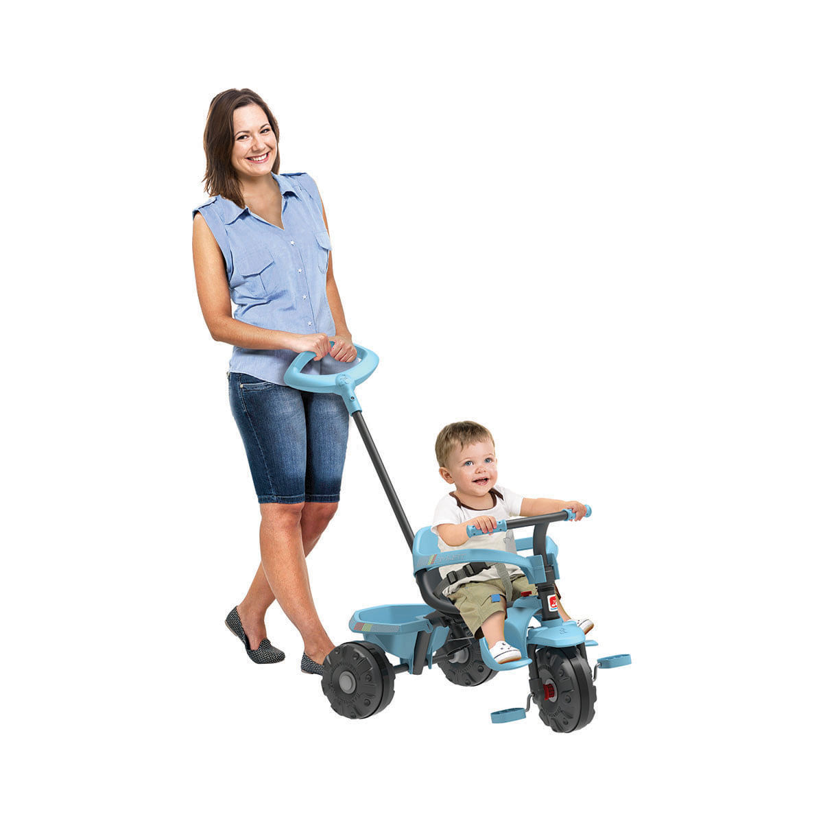 Triciclo Infantil com Empurrador Bandeirante Triciclo Smart Cinza