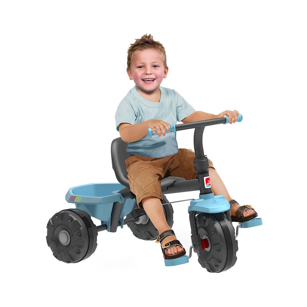 Triciclo infantil boy com empurrador azul unitoys