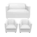 Kit 01 Namoradeira E 02 Poltronas Decorativa Bia Corano Branco