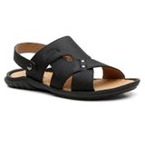 Sandália Masculina Couro Macio Conforto Clássico Casual Leve Preto 47