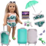 Boneca Travel Set Suitcase,travel Luggage Doll Acessórios Com Mala Verde, Câmera, Óculos De Sol, Biquíni, Chinelos, Notebook, Guarda-chuva Para Bonec