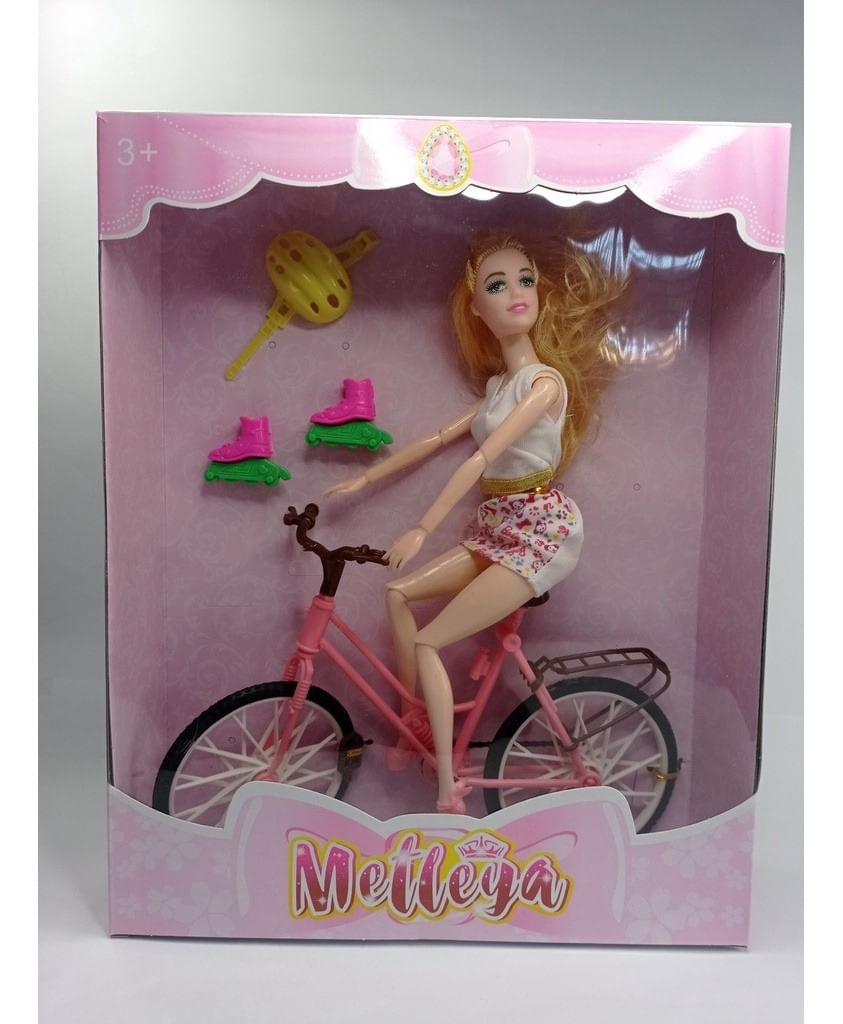 Boneca Barbie Ciclista Articulada Com Patins Bicicleta