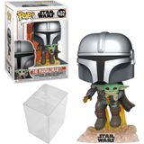 Funko Pop! Star Wars: The Mandalorian - Mandalorian Flying With The Child Bundle With 1 Popshield Pop Box Protector