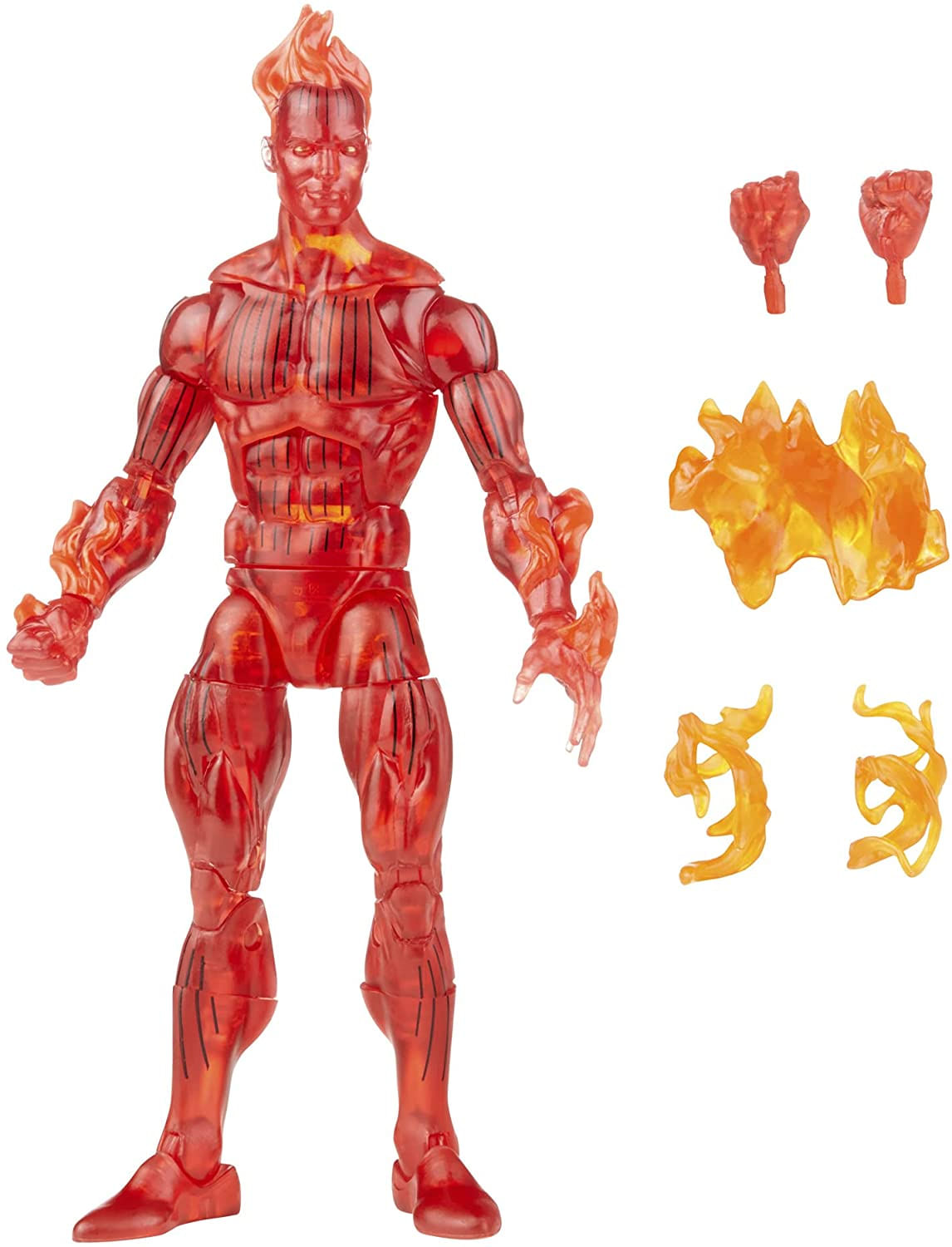 Hasbro Marvel Legends Série Retrô Fantástico Quatro O Tocha Humana De 6 Polegadas Action Figure Toy, Inclui 5 Acessórios